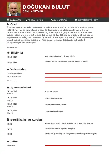 Gemi Kaptanı CV Örnekleri cv indir